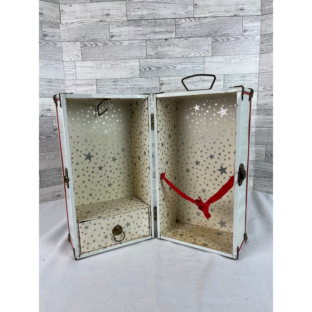 VINTAGE WORCESTER WARDROBE White Metal Doll Travel Closet With Handle
